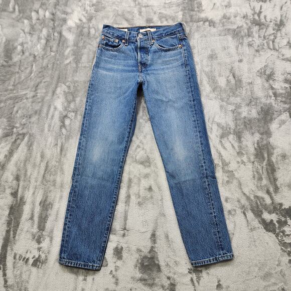 Levi’s Jeans Womens 24 Blue Premium Wedgie Button Fly Straight Tapered Stretch - Picture 1 of 13